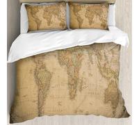 MJNLYDAO Bedding duvet set Reversible soft print set Hypoallergenic glue cover Bedding kit with 2 pillowcases,Boat on map toy boat on a geographical map background,228x264cm