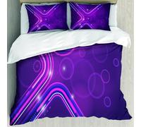 MJNLYDAO Bedding duvet set Reversible soft print set Hypoallergenic glue cover Bedding kit with 2 pillowcases,Eggplant, Purple Abstract Parallel Lines in A Violet Environment,228x264cm