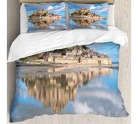 MJNLYDAO Bedding duvet set Reversible soft print set Hypoallergenic glue cover Bedding kit with 2 pillowcases,Chillon Castle Switzerland Famous Scenic Medieval Castle Lake Geneva Rock A,228x264cm
