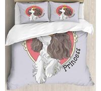 MJNLYDAO Bedding duvet set Reversible soft print set Hypoallergenic glue cover Bedding kit with 2 pillowcases,Cavalier King Charles Spaniel Puppy with a princess crown in a pink e. Vect,228x264cm