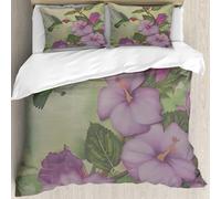 MJNLYDAO Bedding duvet set Reversible soft print set Hypoallergenic glue cover Bedding kit with 2 pillowcases,sition of flying bird hummingbird with tropical flowers and hibiscus buds o,228x264cm