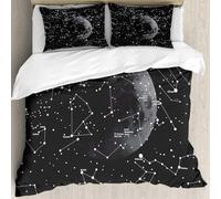 MJNLYDAO Bedding duvet set Reversible soft print set Hypoallergenic glue cover Bedding kit with 2 pillowcases,Constellation of the Moon Astronomy in Black and White,228x264cm