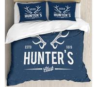 MJNLYDAO Bedding duvet set Reversible soft print set Hypoallergenic glue cover Bedding kit with 2 pillowcases,Deer Hunters Club Abstract Vintage Label or Logo Template with Antlers Text,228x264cm