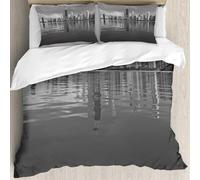 MJNLYDAO Bedding duvet set Reversible soft print set Hypoallergenic glue cover Bedding kit with 2 pillowcases,Chicago Skyline,Nostalgic Weathered Lake Michigan Harbor Coastal Town Urban,228x264cm