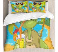 MJNLYDAO Bedding duvet set Reversible soft print set Hypoallergenic glue cover Bedding kit with 2 pillowcases,turtle with cancer on the beach - vector illustration eps,200x228cm