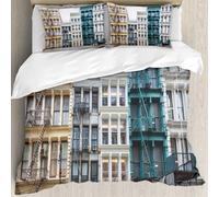 MJNLYDAO Bedding duvet set Reversible soft print set Hypoallergenic glue cover Bedding kit with 2 pillowcases,Exterior view of a block of colorful old historic buildings along Greene St,228x264cm
