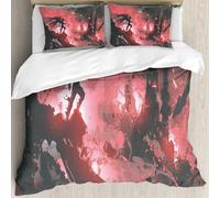 MJNLYDAO Bedding duvet set Reversible soft print set Hypoallergenic glue cover Bedding kit with 2 pillowcases,black devil standing on ruins of building against burning city digital art,228x264cm