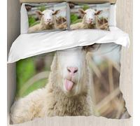 MJNLYDAO Bedding duvet set Reversible soft print set Hypoallergenic glue cover Bedding kit with 2 pillowcases,Funny sheep. Portrait of sheep showing tongue.,228x264cm