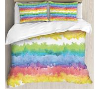 MJNLYDAO Bedding duvet set Reversible soft print set Hypoallergenic glue cover Bedding kit with 2 pillowcases,Watercolor, horizontal wavy clouds clouds queer rainbow abs,200x228cm