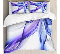 MJNLYDAO Bedding duvet set Reversible soft print set Hypoallergenic glue cover Bedding kit with 2 pillowcases,Abstract Decor,Geometrical Smoke like Striped Huge Flower Floral Design Art,228x264cm