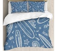 MJNLYDAO Bedding duvet set Reversible soft print set Hypoallergenic glue cover Bedding kit with 2 pillowcases,Blue Waters Oceanic Elements Waves Swirl Doodle White Contours Hobby Fun T,228x264cm