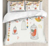 MJNLYDAO Bedding duvet set Reversible soft print set Hypoallergenic glue cover Bedding kit with 2 pillowcases,beautiful love birds tree background with color style,228x264cm