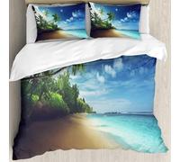 MJNLYDAO Bedding duvet set Reversible soft print set Hypoallergenic glue cover Bedding kit with 2 pillowcases,beach in sunset time on Mahe island in Seychelles,228x264cm