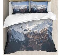 MJNLYDAO Bedding duvet set Reversible soft print set Hypoallergenic glue cover Bedding kit with 2 pillowcases,Flat, Frozen Peaks Mountain Peaks with a Flying Eagle lib,228x264cm