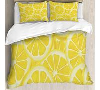 MJNLYDAO Bedding duvet set Reversible soft print set Hypoallergenic glue cover Bedding kit with 2 pillowcases,Close Up Sliced Yellow Lemon Background Texture,228x264cm