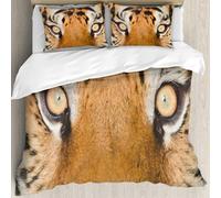 MJNLYDAO Bedding duvet set Reversible soft print set Hypoallergenic glue cover Bedding kit with 2 pillowcases,Close up Tiger Eyes Hunter Look Feline Camouflage Coat Animal with Shaded C,228x264cm