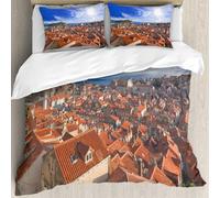 MJNLYDAO Bedding duvet set Reversible soft print set Hypoallergenic glue cover Bedding kit with 2 pillowcases,European Cityscape Sunset of Dubrovnik City with the Island Mediterranean C,228x264cm