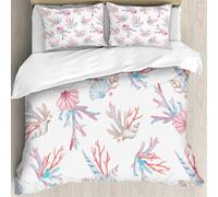 MJNLYDAO Bedding duvet set Reversible soft print set Hypoallergenic glue cover Bedding kit with 2 pillowcases,Drawing watercolor seashell coral reefs round starfish summer textures,228x264cm