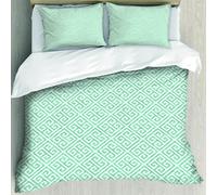 MJNLYDAO Bedding duvet set Reversible soft print set Hypoallergenic glue cover Bedding kit with 2 pillowcases,Greek key, antique labyrinth motifs in green and white checked pattern,228x264cm