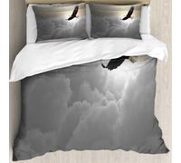 MJNLYDAO Bedding duvet set Reversible soft print set Hypoallergenic glue cover Bedding kit with 2 pillowcases,Eagle, majestic creature flying above clouds. Freedom. Democracy and freedo,228x264cm