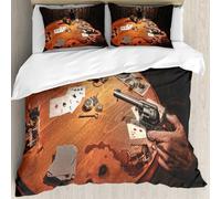 MJNLYDAO Bedding duvet set Reversible soft print set Hypoallergenic glue cover Bedding kit with 2 pillowcases,Dead mans hand aces and eights with Wild Bill's six shooter in black and wh,228x264cm