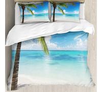 MJNLYDAO Bedding duvet set Reversible soft print set Hypoallergenic glue cover Bedding kit with 2 pillowcases,Coconut Palm tree on white sandy beach in Punta Cana Dominican Republic. Va,228x264cm