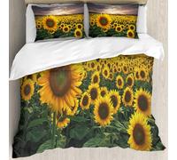 MJNLYDAO Bedding duvet set Reversible soft print set Hypoallergenic glue cover Bedding kit with 2 pillowcases,huge field of sunflowers during a beautiful sunset.,228x264cm