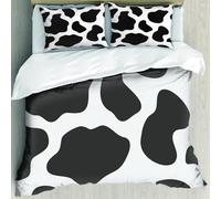 MJNLYDAO Bedding duvet set Reversible soft print set Hypoallergenic glue cover Bedding kit with 2 pillowcases,Cow Print,Hide of a Cow with Black Spots Abstract and Plain Style Barnyard,228x264cm