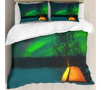 MJNLYDAO Bedding duvet set Reversible soft print set Hypoallergenic glue cover Bedding kit with 2 pillowcases,Camping in the north with the northern lights overhead - Aurora Borealis,228x264cm