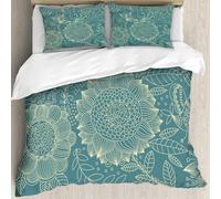 MJNLYDAO Bedding duvet set Reversible soft print set Hypoallergenic glue cover Bedding kit with 2 pillowcases,Garden, Nostalgic Nature Inspired Hand Drawn Style floral motifs herbal lea,228x264cm