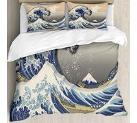 MJNLYDAO Bedding duvet set Reversible soft print set Hypoallergenic glue cover Bedding kit with 2 pillowcases,Ukiyoe Hokusai Katsushika Thirty-six Views of Mt. Fuji The Great Wave,200x228cm
