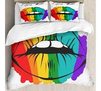 MJNLYDAO Bedding duvet set Reversible soft print set Hypoallergenic glue cover Bedding kit with 2 pillowcases,Glamour Awesome Rainbow Circle Colored Lips Paint Mouth Community Design Pr,228x264cm