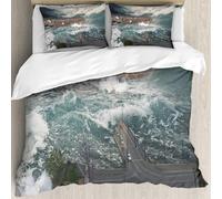 MJNLYDAO Bedding duvet set Reversible soft print set Hypoallergenic glue cover Bedding kit with 2 pillowcases,Tsunami wave apocalyptic water view urban flood Storm. 3D illustration,200x228cm