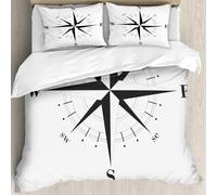 MJNLYDAO Bedding duvet set Reversible soft print set Hypoallergenic glue cover Bedding kit with 2 pillowcases,Equipment Map Black l Latitude Compass Dial Raster South Rose West White De,228x264cm