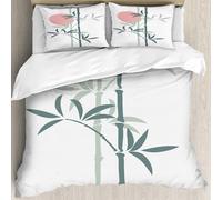 MJNLYDAO Bedding duvet set Reversible soft print set Hypoallergenic glue cover Bedding kit with 2 pillowcases,Chinese Style Ink Landscape Painting Landscape Bamboo Sunrise Faraway Mount,228x264cm