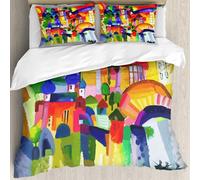 MJNLYDAO Bedding duvet set Reversible soft print set Hypoallergenic glue cover Bedding kit with 2 pillowcases,Abstract image of architectural structures,228x264cm
