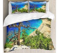MJNLYDAO Bedding duvet set Reversible soft print set Hypoallergenic glue cover Bedding kit with 2 pillowcases,fantastic beaches of Greece - Tsambika bay on Rhodes island,228x264cm