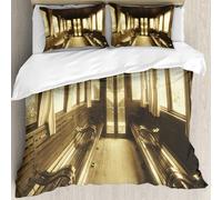 MJNLYDAO Bedding duvet set Reversible soft print set Hypoallergenic glue cover Bedding kit with 2 pillowcases,Antique Vintage,Train Salon Inside Historic Transport Windows with s Arch S,228x264cm