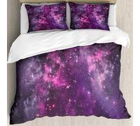 MJNLYDAO Bedding duvet set Reversible soft print set Hypoallergenic glue cover Bedding kit with 2 pillowcases,Deep Dark Gas Cloud Violet Nebula in Outer Space with Gala Smart Star Clust,228x264cm