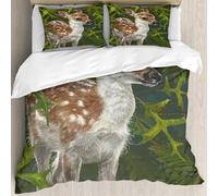 MJNLYDAO Bedding duvet set Reversible soft print set Hypoallergenic glue cover Bedding kit with 2 pillowcases,Cute deer lies in the grass. Watercolor drawing,228x264cm