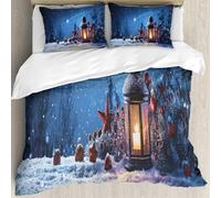 MJNLYDAO Bedding duvet set Reversible soft print set Hypoallergenic glue cover Bedding kit with 2 pillowcases,Christmas Lamp and Shooting Star Background,228x264cm