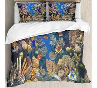 MJNLYDAO Bedding duvet set Reversible soft print set Hypoallergenic glue cover Bedding kit with 2 pillowcases,Colorful aquarium showing various fish swimming,228x264cm