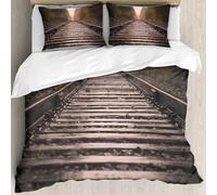 MJNLYDAO Bedding duvet set Reversible soft print set Hypoallergenic glue cover Bedding kit with 2 pillowcases,Big deer Sunbeam and Quiet Railroad,228x264cm