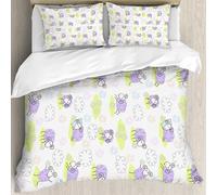 MJNLYDAO Bedding duvet set Reversible soft print set Hypoallergenic glue cover Bedding kit with 2 pillowcases,Doodle, Cute sheep with clouds built from happy animals kids stitches,228x264cm