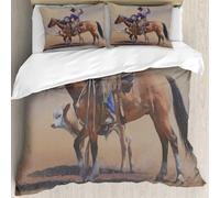 MJNLYDAO Bedding duvet set Reversible soft print set Hypoallergenic glue cover Bedding kit with 2 pillowcases,Cowboy riding a horse rodeo American tradition sport,228x264cm