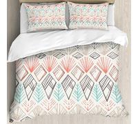 MJNLYDAO Bedding duvet set Reversible soft print set Hypoallergenic glue cover Bedding kit with 2 pillowcases,Boho,Ethnic and Pastel Colored Geometrical Shapes Tribal Art Print Peruvian,228x264cm
