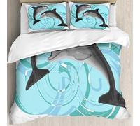 MJNLYDAO Bedding duvet set Reversible soft print set Hypoallergenic glue cover Bedding kit with 2 pillowcases,Dolphin, Abstract Ocean Themed l Life Digital Image Two A,228x264cm
