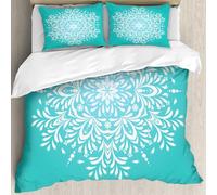MJNLYDAO Bedding duvet set Reversible soft print set Hypoallergenic glue cover Bedding kit with 2 pillowcases,Blue, Snowflake, Like Oriental Floral Leaves, Mandala Decorative Image su,228x264cm