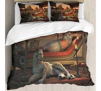 MJNLYDAO Bedding duvet set Reversible soft print set Hypoallergenic glue cover Bedding kit with 2 pillowcases,3d computer graphics of an ancient Egyptian lady and a tame cheetah,228x264cm
