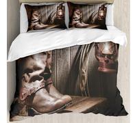 MJNLYDAO Bedding duvet set Reversible soft print set Hypoallergenic glue cover Bedding kit with 2 pillowcases, and Lantern on a Bench in Vintage Ranch Nostalgic Folkloric Print,228x264cm
